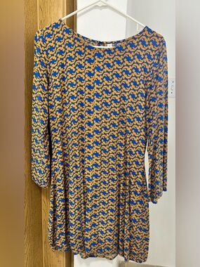 Valija Gitana Blue & Gold Abstract Print Dress Size L